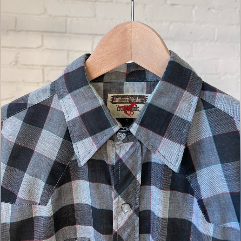 Vintage Authentic Western Youngbloods Plaid Pearl Snap Button Down size M